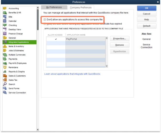 Dont Allow Acess To Company File