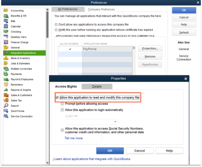 Allow Application To Modify Company File